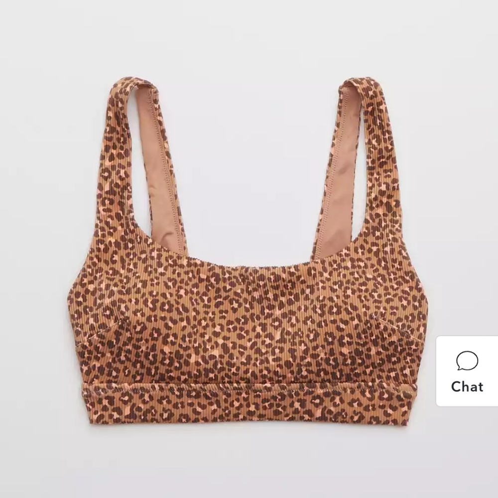 ISO Aerie Ribbed Leopard Wide Strap Scoop Bikini Top